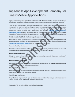 Top Mobile App Development Company For Finest Mobile App Solutions