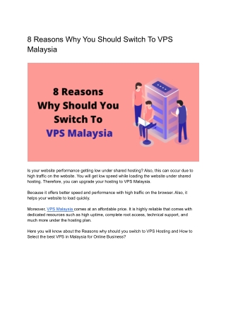 8 Reasons Why You Should Switch To VPS Malaysia