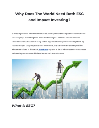 Why World Need Both ESG And Impact Investing