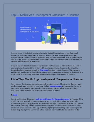 Top 10 Mobile App Development Companies in Houston