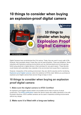 10 things to consider when buying an explosion-proof digital camera