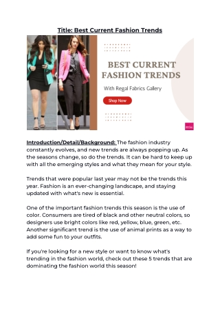 Best Current Fashion Trends
