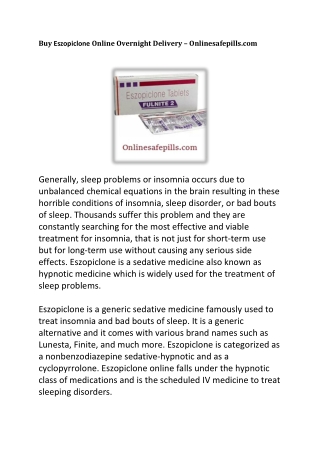 Buy Eszopiclone online