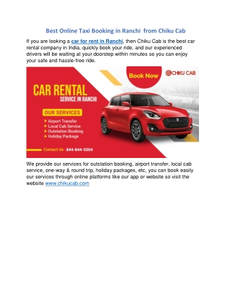 Best Online Taxi Booking in Ranchi  from Chiku Cab