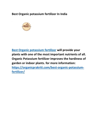 Best Organic potassium fertilizer In India
