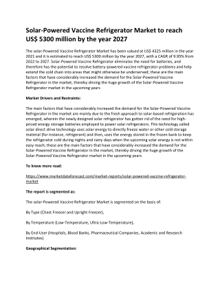 Solar-Powered Vaccine Refrigerator Market