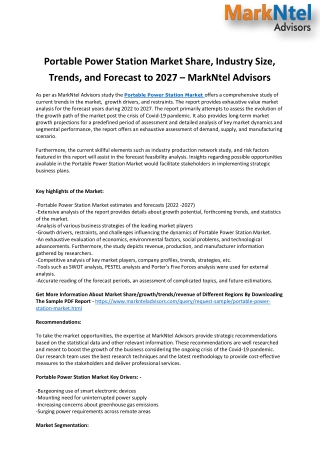 Portable Power Station Market Share, Industry Size, Trends, and Forecast to 2027 – MarkNtel Advisors