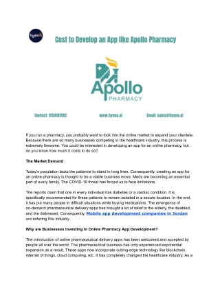 Cost to Develop an App like Apollo Pharmacy