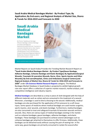 Saudi Arabia Medical Bandages Market Research Report 2030
