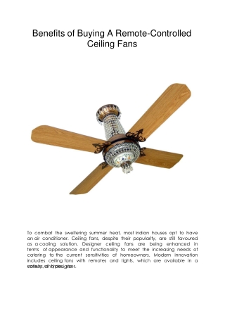 Benefits of Buying A Remote-Controlled Ceiling Fans