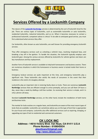Services Offered by a Locksmith Company