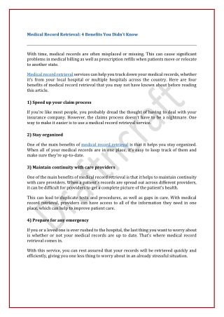 Medical Record Retrieval: 4 Benefits You Didn't Know