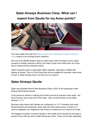 Qatar Airways Business Class. What can I expect from Qsuite for my Avios points