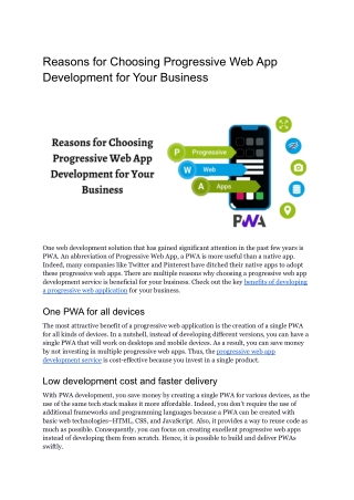 Reasons for Choosing Progressive Web App Development for Your Business