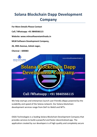 Solana Blockchain Dapp Development Company