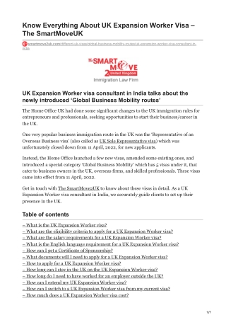 Know Everything About UK Expansion Worker Visa - The SmartMoveUK