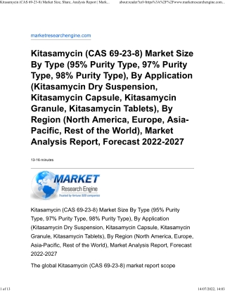 Kitasamycin (CAS 69-23-8) Market