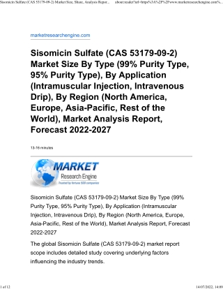 Sisomicin Sulfate (CAS 53179-09-2) Market