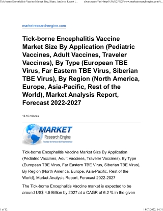 Tick-borne Encephalitis Vaccine Market