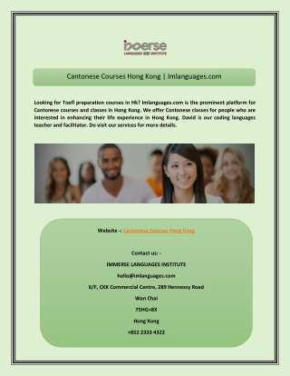 Cantonese Courses Hong Kong  Imlanguages.com