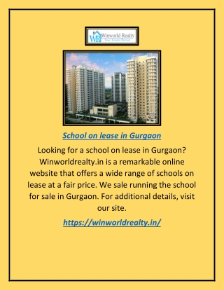 School On Lease In Gurgaon | Winworldrealty.in