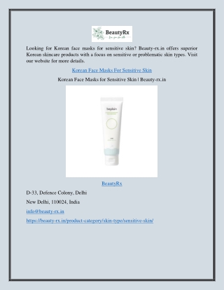 Korean Face Masks for Sensitive Skin | Beauty-rx.in