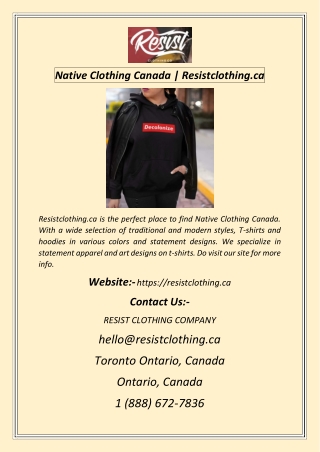 Native Clothing Canada  Resistclothing.ca