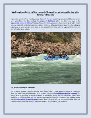 Well-equipped river rafting camps in Shivpuri for a memorable stay with family and friends