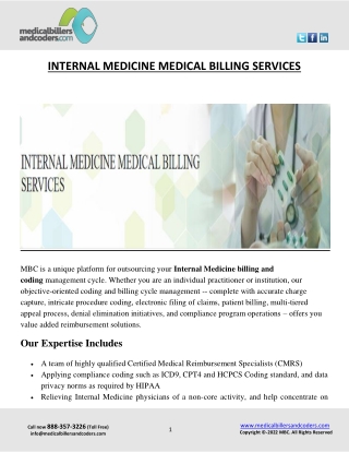 INTERNAL MEDICINE MEDICAL BILLING SERVICES