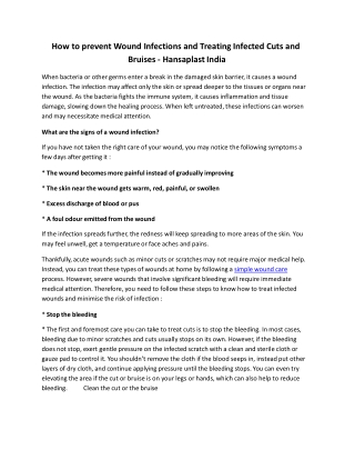 How to prevent Wound Infections and Treating Infected Cuts and Bruises - Hansaplast India