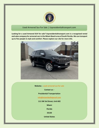 Used Armored Suv For Sale  Uspresidentialtransport