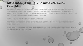 Short and easy solutions to fix QuickBooks Error 1612