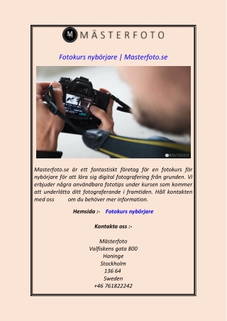 Fotokurs nybörjare  Masterfoto.se