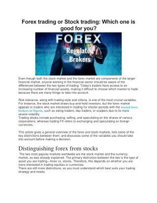 Forex trading or Stock trading Which one is good for you
