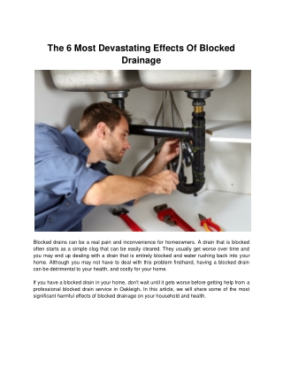 The 6 Most Devastating Effects Of Blocked Drainage