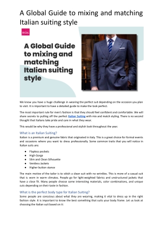 A Global Guide to mixing and matching Italian suiting style