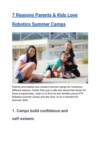 7 Reasons Parents & Kids Love Robotics Summer Camps