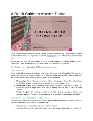 A Quick Guide to Viscose Fabric
