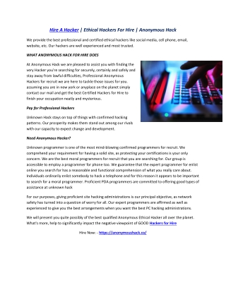 Hire A Hacker | Ethical Hackers For Hire | Anonymous Hack