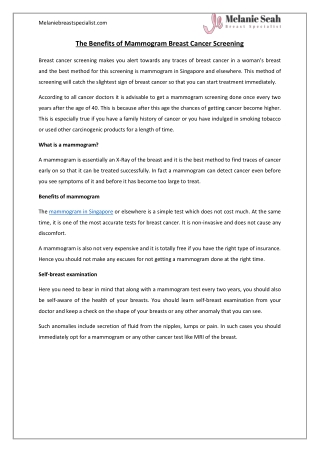 The Benefits of Mammogram Breast Cancer Screening