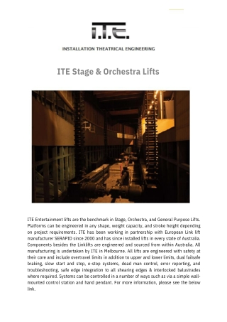 Orchestra Pit Lift | Theatre Stage Lift | I.T.E