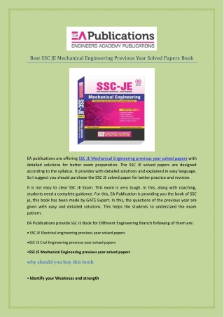 Best SSC JE Mechanical Engineering Previous Year Solved Papers