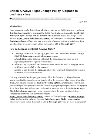 British Airways Flight Change Policy Upgrade to business class