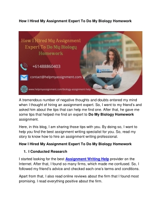 How I Hired My Assignment Expert To Do My Biology Homework