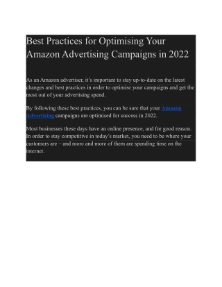 Best Practices for Optimising Your Amazon Advertising Campaigns in 2022