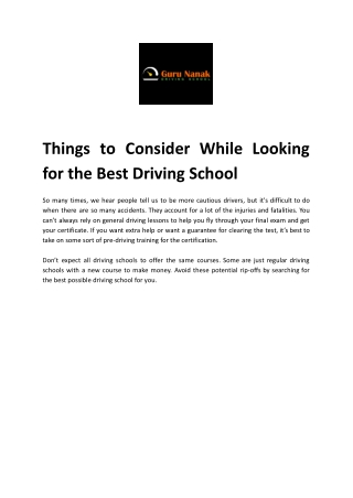 Things to Consider While Looking for the Best Driving School