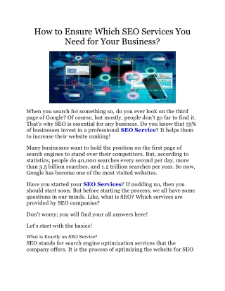 How to Ensure Which SEO Services You Need for Your Business