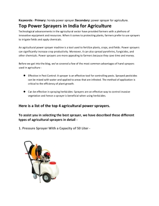 Top Power Sprayers in India for Agriculture