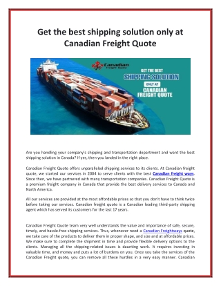 Get the best shipping solution only at Canadian Freight Quote