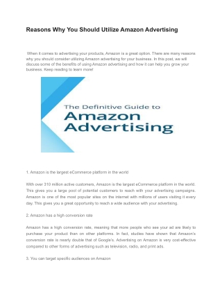 Reasons Why You Should Utilize Amazon Advertising